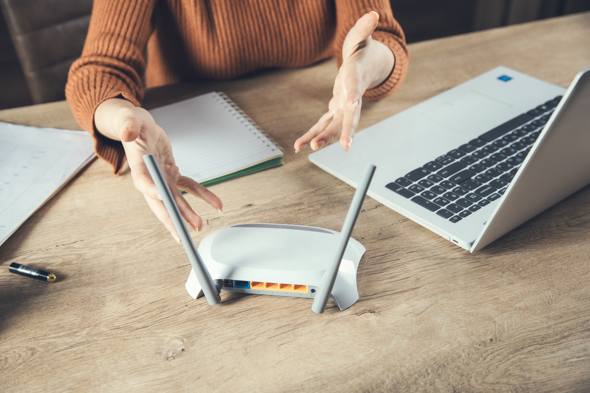 angry woman with Wifi router